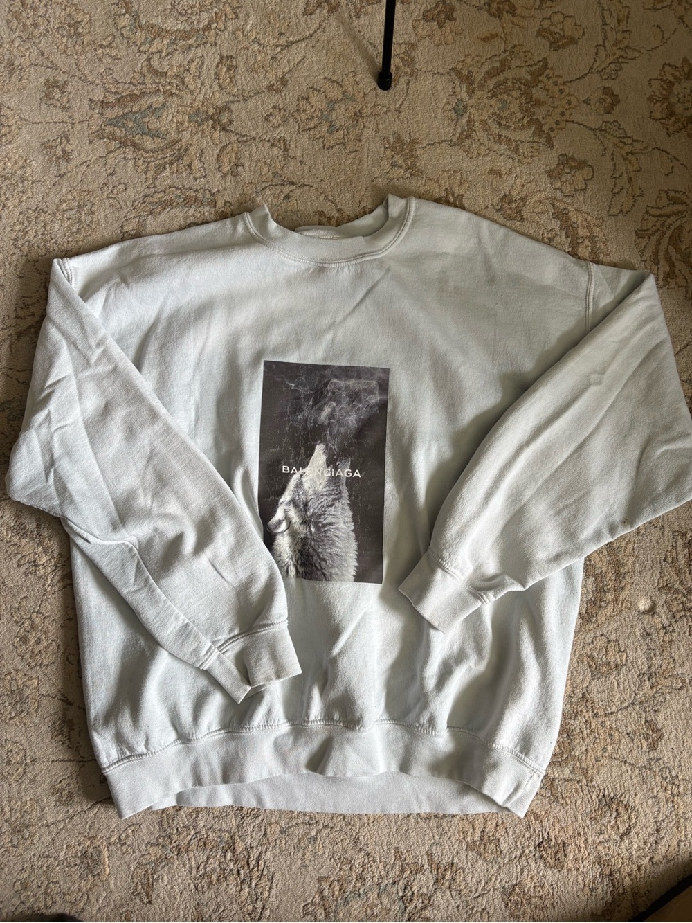 Blue/Off-White Wolf Graphic Crewneck Sweater